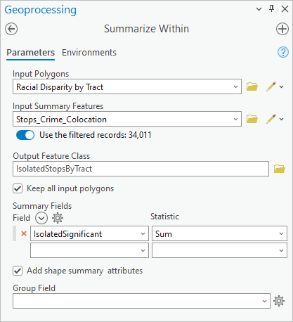 Summarize Within tool parameters