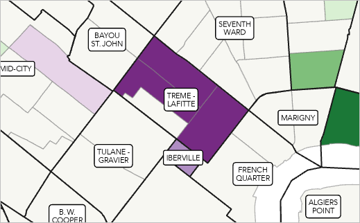 Treme-Lafitte neighborhood on map