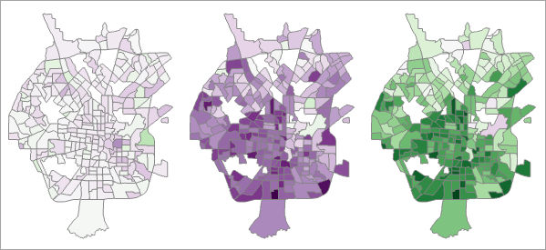 Comparison of maps showing disparity for Black, White, and Hispanic people