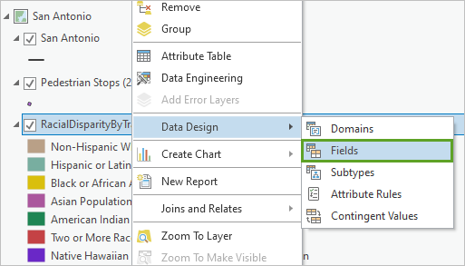 Fields option in the Data Design context menu