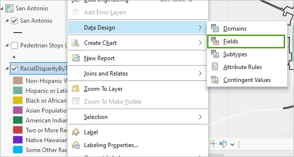 Fields option in the Data Design context menu