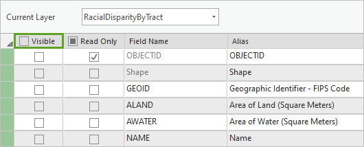 Visible column unchecked