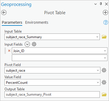 Pivot Table parameters
