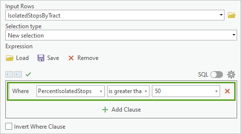 Expression clause in the Select Layer by Attribute tool