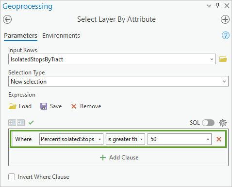 Expression clause in the Select Layer by Attribute tool