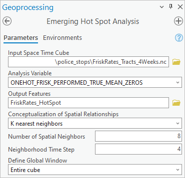 Emerging Hot Spot Analysis tool parameters