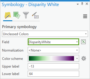 Field set to DisparityWhite in the Symbology pane
