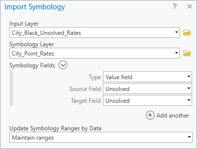 Import Symbology pane with parameters filled in