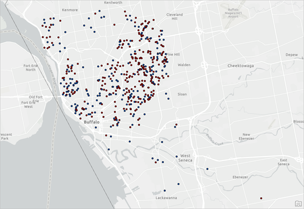 Map zooms to Buffalo, New York.