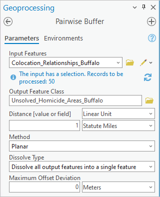 Pairwise Buffer tool parameters