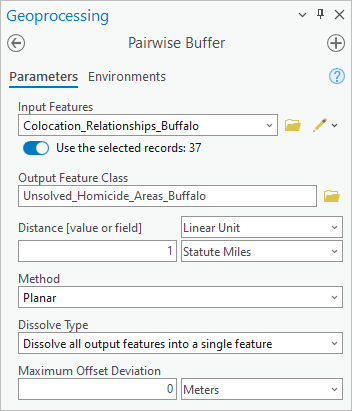 Pairwise Buffer tool parameters