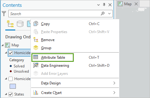 Attribute Table option