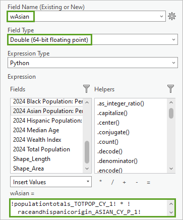 Parameters for the Calculate Field tool