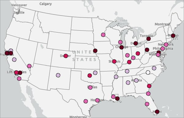Map symbolized by unsolved homicide rates for Black victims