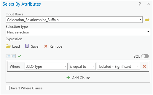 Select By Attributes tool parameters