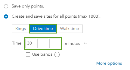 Drive time tab with Time set to 30 minutes