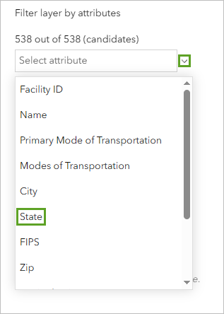 State option in the Select attribute drop-down menu