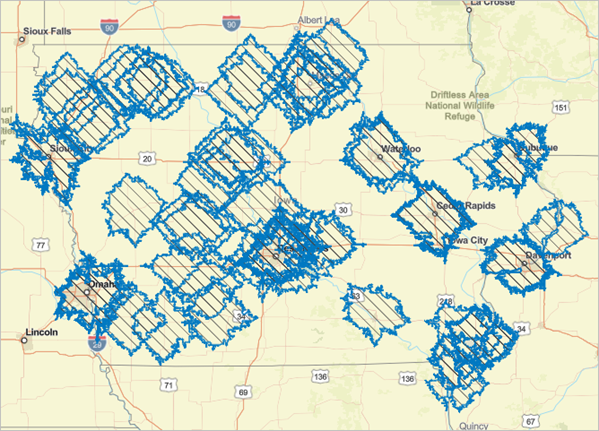 Drive times around each of the intermodal facilities