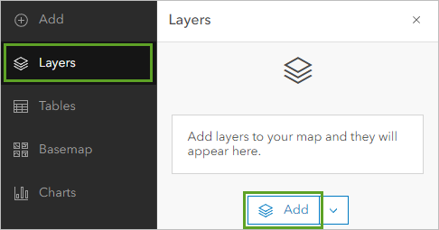 Search for layers to add to the map.