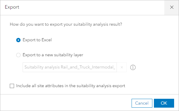 Export the suitability results to Excel.