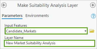 Configured parameters for the Make Suitability Analysis Layer tool