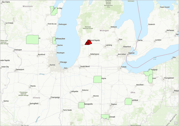 Potential candidate market counties in the Great Lakes region