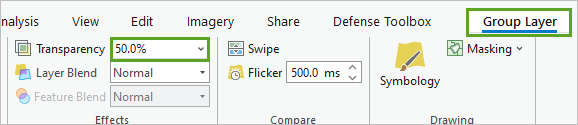 Layer transparency option on the Appearance tab set to 50.