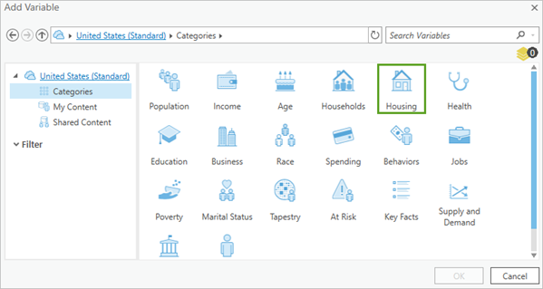 In the Data Browser window, select the Housing category.