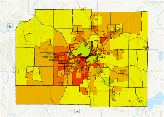 Result map displaying submarket suitability analysis results.