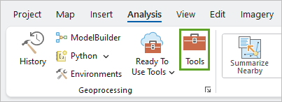 Tools button in the Geoprocessing group on the Analysis tab