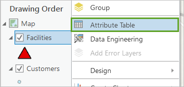 Attribute Table for Facilities layer