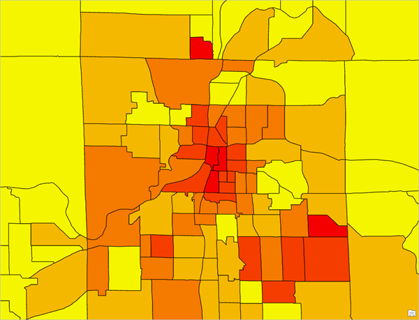 Map displaying census tract data on renter-occupied housing units.