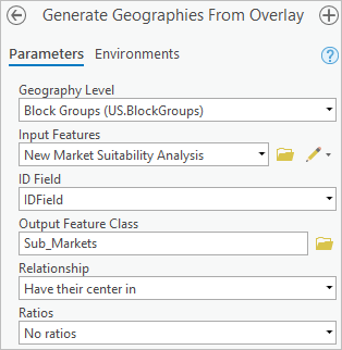 Configured parameters for the Generate Geographies From Overlay tool