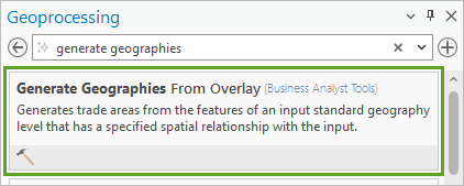 Generate Geographies From Overlay geoprocessing tool