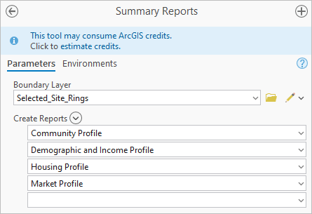 For the Summary Reports tool, select reports to be generated.