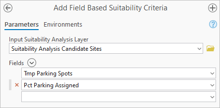 Configure parameters for the Add Field Based Suitability Criteria tool.