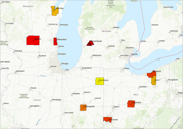 Map results and Contents pane updated to show the recalculated candidate markets.