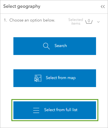 Select from full list in the Select geography pane