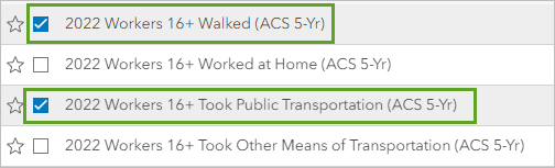 Variables in Data browser for Workers 16+ who took public transportation or walked