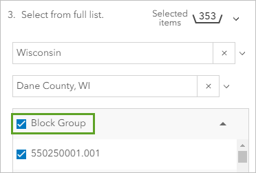 All block groups selected for Dane County in Wisconsin