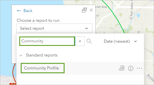 Search for Community Profile for Choose a report to run.