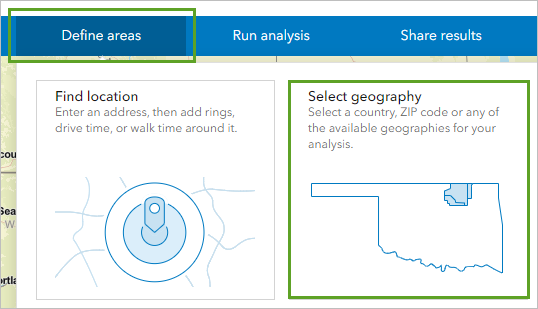 Select geography in the Define Areas menu