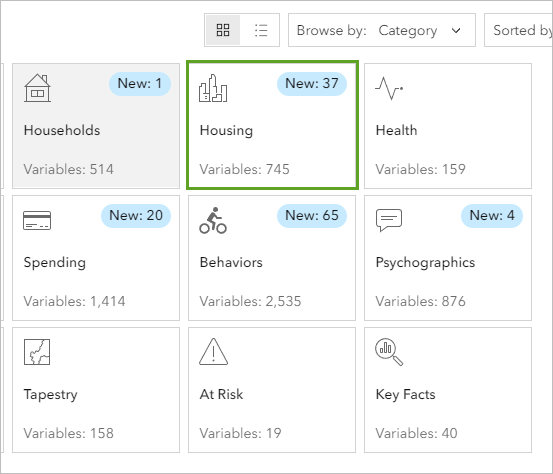 Housing category in the Data Browser window