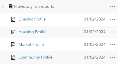 The four reports are listed under Previously Run Reports.