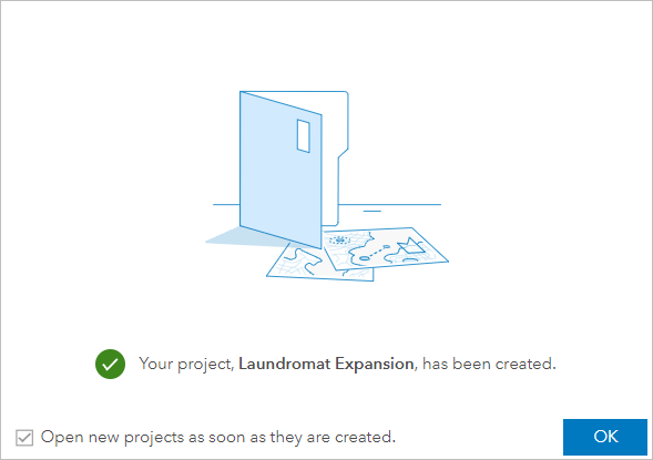 Project created confirmation window