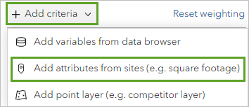 Add attributes from sites in the Add criteria list