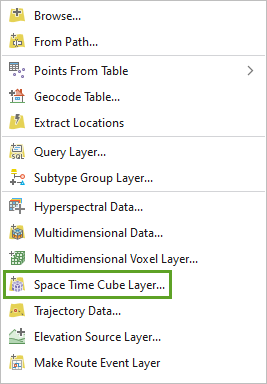 Space Time Cube Layer option in the Add Data drop-down menu