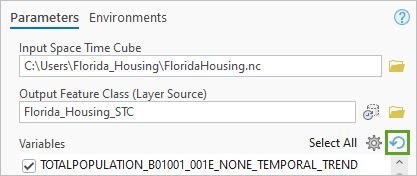 Reset button for the Variables parameter