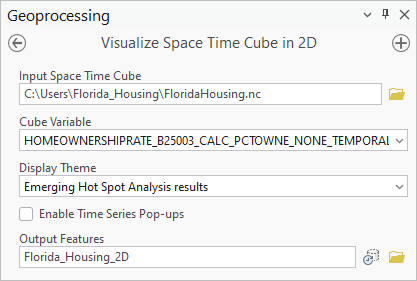 Visualize Space Time Cube in 2D tool parameters
