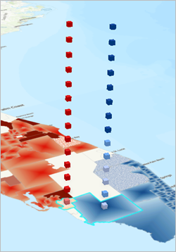 Scene showing the two columns of bins in the area of interest
